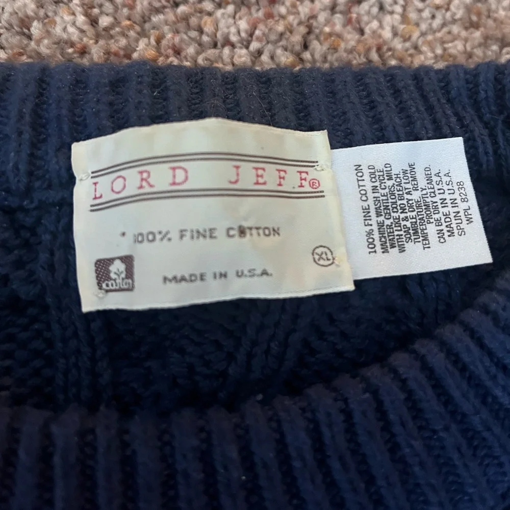 Vintage 80s Lord Jeff Cobalt Blue Cable Knit‎ Sweater